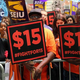 Labor leaders, workers and activists attend a rally for a $15 minimum hourly wage on July 22, 2015, in New York City.
Spencer Platt/Getty Images